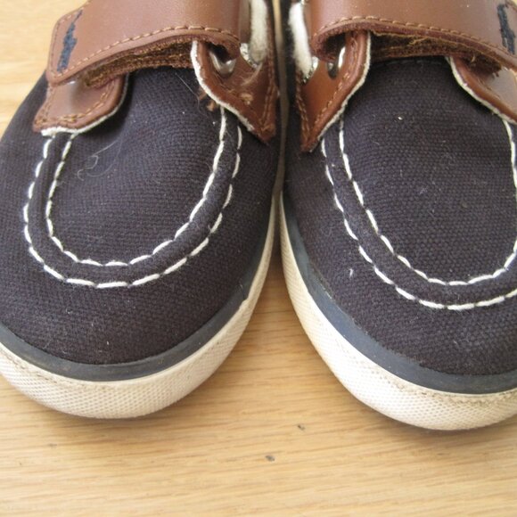 Polo Ralph Lauren Sander EX Boat Shoes Sz 9T Navy Brown Unisex Loafers Topsiders - Picture 4 of 8